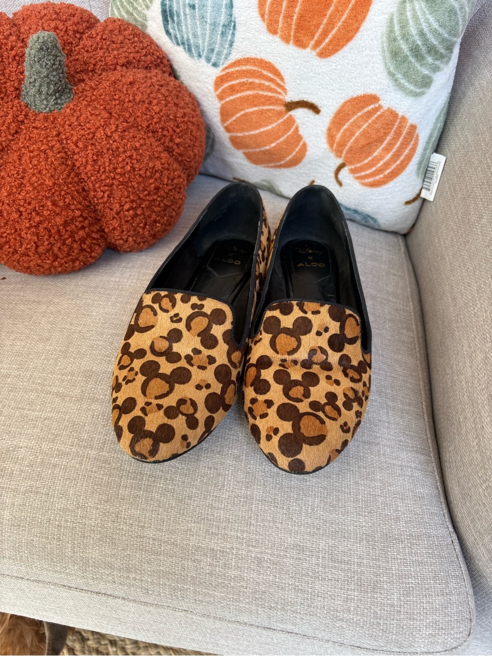 DisneyxAldo Leopard Print Slip-On Loafers in Tan and Brown